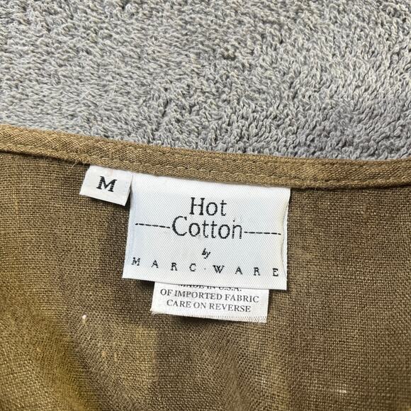 Hot Cotton Blouse Womens Medium Green Linen Button Front Minimalist Lagenlook - Picture 5 of 9